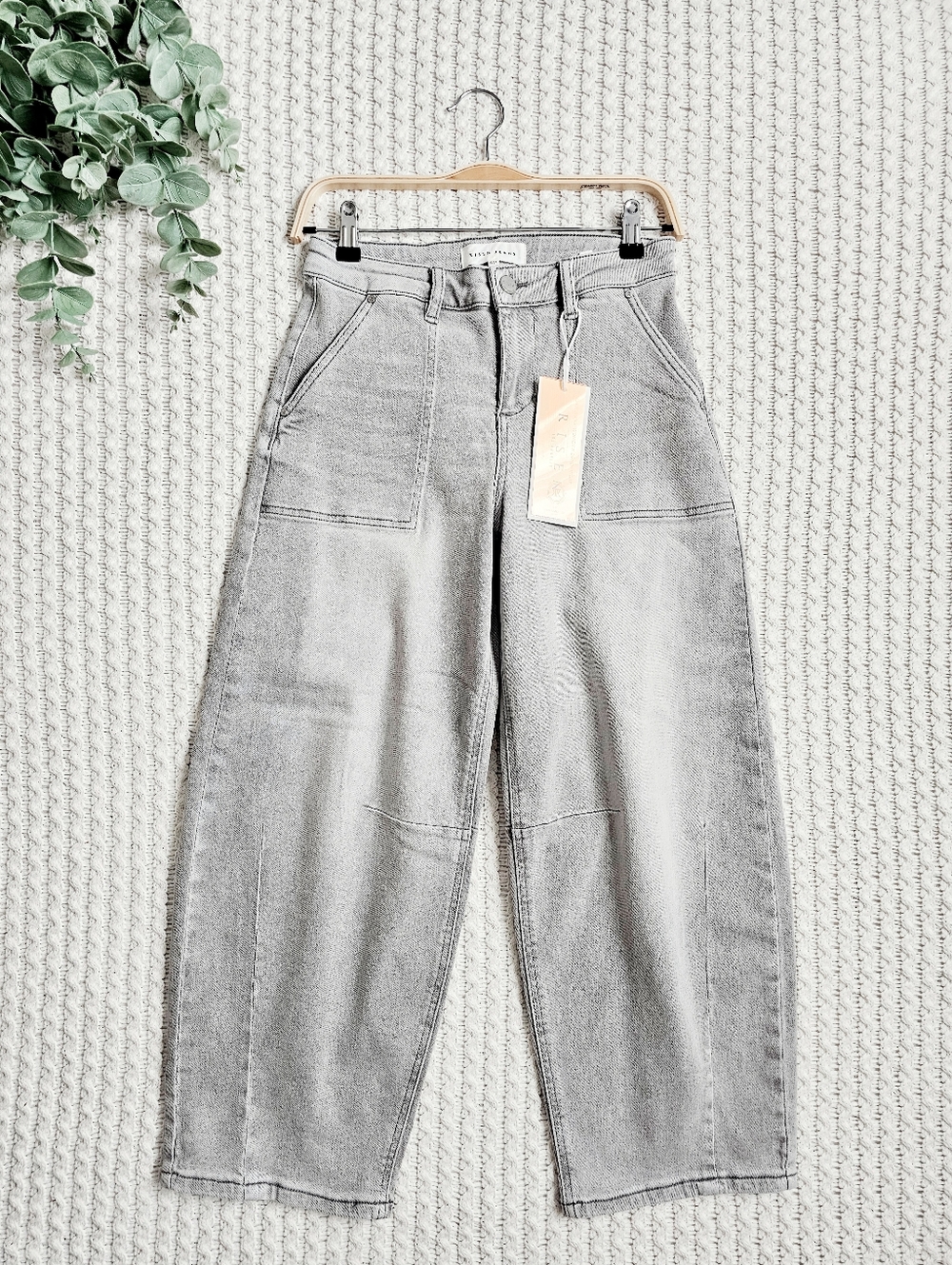 RISEN High Rise Slouchy Barrel Jeans Grey Stretch Neutral Ankle Various NEW - Picture 4 of 15